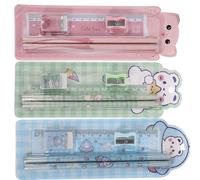 Healvian Lot de 6 sets de Fournitures Scolaires 5 Pièces pour Étudiants Gommes Simples Taille-Crayons Manuels et Règle Intégrée Couleurs Bleu et Vert Ours Rose Chat Ensemble Pratique et