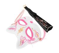 Healvian Masque Renard Traditionnel avec Éventail Pliant Peint Main Masque Demi Visage Animal pour Cosplay Fête Halloween et Spectacles