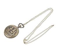 Healvian Montre de Poche Vintage en Bronze Style Steampunk avec Pendentif Voilier, Mouvement à Quartz, Chiffres Arabes, Chaîne Collier Rétro pour Hommes et Femmes, Accessoire Costume