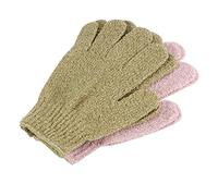 Healvian Moufles de Bain Exfoliants Lot de 2 Serviettes à Doigts Gommage Corporel Adaptés aux Femmes et Hommes Utilisation Quotidienne Rose et Vert