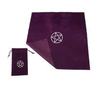 Healvian Nappe de Tarot Pentagramme 60x60 Cm en Velours Violet avec Pochette de Rangement 11,5x18 Cm pour Cartes de Tarot et Accessoires de Divination, Tapis de Jeu Portable et Tissu