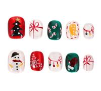 Healvian Ongles Faux Courts Ronds avec Motifs Sapin Bonhomme de Flocon et Clochettes Décorations Amovibles pour Fête Hiver