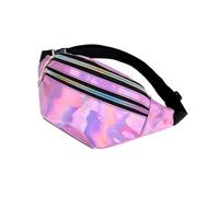 Healvian Paquet Banane Brillant Multifonction en Polyester Laser Rose, Paquet Bandoulière Antivirus pour Femme, Usage Quotidien, Randonnée et Voyage, Taille Compacte et Légère