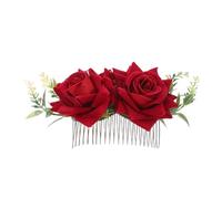 Healvian Peignes à Cheveux Fleuris Artificiels Rouge Barrettes Décoratives Pour Femmes Mariées Accessoires Coiffure Événementiels Métal