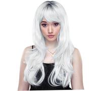 Healvian Perruque Blanche Longue Ondulée pour Femme Wig Curly Cosplay Halloween et Confortable Accessoire Déguisement Party