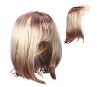 Healvian Perruque Bob Courte Droite Synthétique Résistante Chaleur pour Femmes et Filles Cosplay Party Halloween Style Bob Chic et Facile Entretien Couleur Marron Dégradé Platine