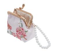 Healvian Pochette Brodée Chinoise Fleur Traditionnelle avec Double Fermoir Petit Porte-Monnaie Floral pour Femmes Compact et Multifonction pour Cartes