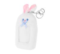 Healvian Porte-cartes Photo Peluche Lapin Blanc Porte-clé Organisé pour Cartes Identité et Badges Accessoire Pratique pour Étudiants et Bureau