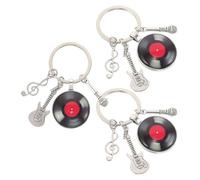 Healvian Porte-clés Musicaux en Métal Rétro Lot de 3 avec Mini Guitare, Microphone et Pendentifs Disque Vinyle et Note de Musique, Accessoire Polyvalent pour Concerts, Fêtes et Usage