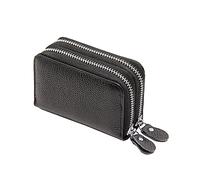 Healvian Portefeuille Accordéon RFID en Cuir Véritable Double Fermeture Éclair, Unisexe, Sécurisé, Compact, pour Voyages Et Usage Quotidien, 10 Emplacements Cartes, Gomme Monnaie Intégrée