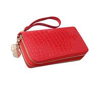 Healvian Portefeuille en Cuir breveté Fermeture éclair clé Bourse Sac à Main Portefeuille à Poche zippée Portefeuilles zippés Grand Porte Monnaie pour Femme Porte-Cartes Femmes Rouge