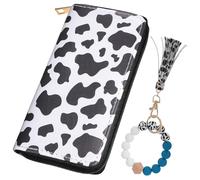 Healvian Portefeuille Femme Imprimé Long Cuir PU Résistant avec Porte Clés Perlé et Bracelet Poignet Porte Monnaie Pratique pour Shopping et Voyage