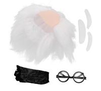 Healvian Postiche Scientifique Blanche pour Adulte Sourcils et Barbe Synthétiques, Bonnet de Postiche Inclus, Costume Chercheur Fou pour Cosplay, Halloween et Soirées à Thème