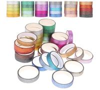 Healvian Ruban Washi Pailleté Décoratif 90 Pièces Pastel, Rubans Adhésifs DIY pour Scrapbooking, Décoration Journaux et Albums, Lot Multicolore 30 Couleurs, Adhésif Artisanal Polyvalent