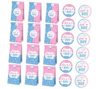 Healvian Sacs en papier pour révélation du avec autocollants scellants garçon ou fille lot autocollants décoration fête naissance robuste et cadeau fête révélation