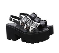 Healvian Sandales Femme Été Chic à Talon Compensé Noir Plateforme Épaisse Confortable Bout Ouvert Élégantes pour Style Mode