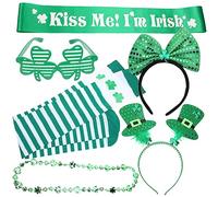Healvian Set Accessoires pour Fête Saint Patrick Guirlande Tête et Bas Patrick Costume Créatif Irlandais pour Adultes Décoration Festive Confortable et