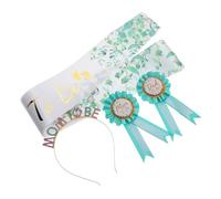 Healvian Set de Décoration Shower Vert avec Bandeau Couronne Écharpe Mom To Be et Badge Dad To Be pour Fête Prénatale et Révélations