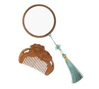 Healvian Set Vintage Miroir Compact et Peigne Bois Sculpté Main Portable pour Femmes et Filles Design et pour Retouches Maquillage et Soins Capillaires