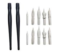 Healvian Stylo à Dessin Animé Porte-plume Plastique et Métal, 2 Ensembles 12 Pièces, Accessoires pour Plumage à Tremper, Kit Professionnel pour Dessin et Écriture Artistique