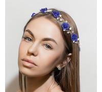 Healvian -tête de Mariée en Perles Et Strass, Accessoire de Coiffure Bleu Marine, tête en Argile Polymère, Rose Bleue, Élégant Bijou de Tête pour Femme