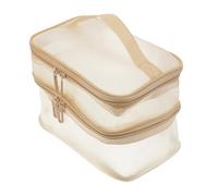Healvian Trousse de Toilette Double Couche Filet Transparent Beige Pochette de Voyage Multifonction pour Maquillage Organisation Cosmétique Usage Quotidien