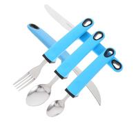 Healvian Ustensiles Adaptatifs pour Personnes Âgées Set Acier Inoxydable avec Manche Antidérapant Bleu des Tremblements Vaisselle Pratique et Résistante pour Troubles Moteurs