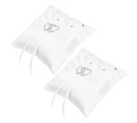 HEANUJJ 2 Pièces Coussin en Tissu et Plastique Léger Blanc Mariage Alliance avec Motif Double Forme de Cœur Nœud Ruban Raffiné et Strass pour Cérémonie de Mariage