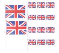 HEANUJJ 50 Drapeaux Britanniques à Main Union Jack en Polyester et Satin, 20x14 Cm, 30 Cm de Tige, pour Événements et Célébrations du Jubilé Reine