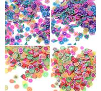 HEANUJJ Autocollants pour Ongles en Argile Polymère 3 Packs Tranches de Fruits et Fleurs pour Nail Art et Bricolage DIY Décorations Magnifiques