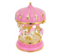 HEANUJJ Boîte à Musique et Présent Carrousel Rotative en Plastique Rose Chevaux Scintillants Romantique de Saint-Valentin Décoration de Bureau pour Collectionneurs