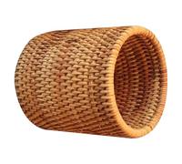 HEANUJJ Boîte à Thé Cylindrique en Rotin Tressé la Main - Panier Rond de Rangement pour Service à Thé, Ustensiles et Papeterie - Récipient Naturel Artisanal pour Bureau et Maison, Panier