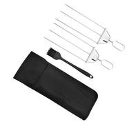 HEANUJJ Brochettes de Viande Grillée en Acier Inoxydable 2 Pièces Poignée Arrondie et Brosse Silicone, Triple Dents, Adaptées aux Repas en Plein Air