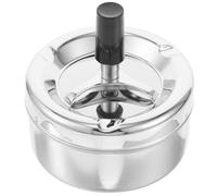 HEANUJJ Cendrier en Fer Rond avec Couvercle et Rotation Automatique, Design Élégant et Coupe-vent pour Bureaux et Intérieur, Accessoire Décoratif Argenté