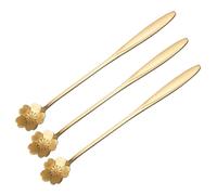 HEANUJJ Cuillères à Dessert Manche Long Créatif Forme Pétale en Acier Inoxydable Doré Lot de 3 Résistantes Chaleur, Réutilisables, pour Restaurant Cuisine