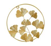 HEANUJJ Décoration Murale Ginkgo Suspendue en Fer Forgé Doré, Ornement Mural Nordique 1 Pièce, Feuille de Ginkgo Creuse Ronde pour Salon, Chambre et Balcon, Art Mural Léger et Élégant