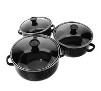 HEANUJJ Ensemble de 3 Casseroles Émaillées Mini Marmite à Soupe Vintage avec Couvercle, Facile à Nettoyer, Polyvalent, Cuisine Quotidienne