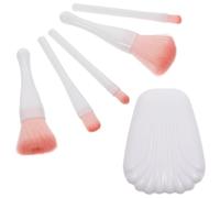 HEANUJJ Ensemble de Pinceaux de Maquillage Portable pour Femmes 5 Pièces avec Trousse de Rangement en Nylon Blanc et Miroir, Léger et Facile à Transporter pour Voyage