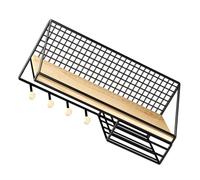 HEANUJJ Étagère Murale Fer Multifonction avec Crochets et Porte-Papier Rangement Robuste et Décoratif pour Salle de Bain Cuisine Chambre Noir Grand Modèle