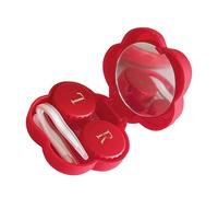 HEANUJJ Étui pour Lentilles de Contact en Plastique Rouge Forme Fleur Miroir Portable Léger, Boîte de Rangement Compacte à Glisser Votre Paquet