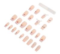 HEANUJJ Kit de 24 Faux Ongles Courts Carrés à Coller, Effet Brillant Baies Strass, Style Dessin Animé Mignon Melodie, Colle Réutilisable, Manucure French Facile pour Femmes et Occasions