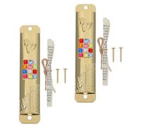 HEANUJJ Lot de 2 Sets de Sets de Mezouzahs avec Parchemin Kasher pour Porte, Alliage de Zinc Doré, Protection Spirituelle Élégante pour Décoration de Montant de Porte D'entrée