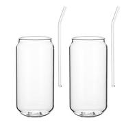 HEANUJJ Lot de 4 Set de Gobelets à Boire en Verre Résistant la Chaleur 500 Ml 2 Pailles Réutilisables, Tasse à Café, Verre à Cocktail Transparent pour Jus, Thé et Boissons Fraîches,
