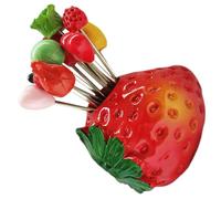 HEANUJJ Lot de Fourchettes à Fruits en Résine et Métal avec Support Rouge, Fourchettes à Apéritif Stables et Confortables pour Coupes de Fruits et Desserts Plusieurs styles