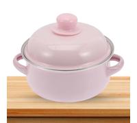 HEANUJJ Marmite à Soupe en Émail Rose Double Poignée et Couvercle, Pot Épais Isolant pour Cuisson de Bouillie et Ragoût, Ustensile Cuisine Pratique