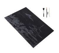 HEANUJJ Peinture par Grattage Paysage Nocturne Mont Fuji - Set 4 Outils Bambou Stylo Doré pour Loisirs Créatifs sur Papier à Gratter
