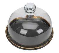 HEANUJJ Plateau à Dessert en Verre Transparent Couvercle Noir, Taille Moyenne 18 Cm, Plaque de Service Réutilisable pour Fruits, Gâteaux et Collations, Assiette de Conservation