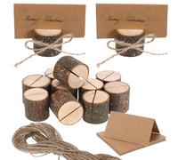 HEANUJJ Porte-numéros de Table en Bois Beige Rustique avec 20 Supports de Souche d'arbre pour Mariage et Conférences, Porte-Cartes et Photos avec Corde en Jute