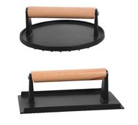 HEANUJJ Presse à Grillades Smash Burger en Fonte Robuste avec Poignée en Bois Confortable, Lot de 2 Pièces Rectangulaire et Ronde Cuisine et Barbecue