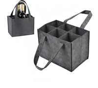 Heanvmyss Sac à Vin en Feutre Épais,Sac à Bouteilles 6 Compartiments,Porte-Bouteilles avec Séparateurs Amovible,Sac de Transport avec Poignée Réutilisable pour Bière,Champagne,Boissons(24x18 x16 cm,Gr